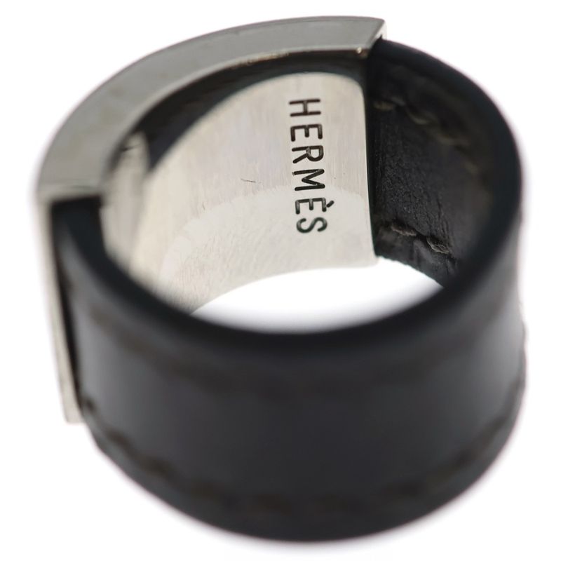 Hermes Collier de Chien Ring Plated Leather Brown Silver