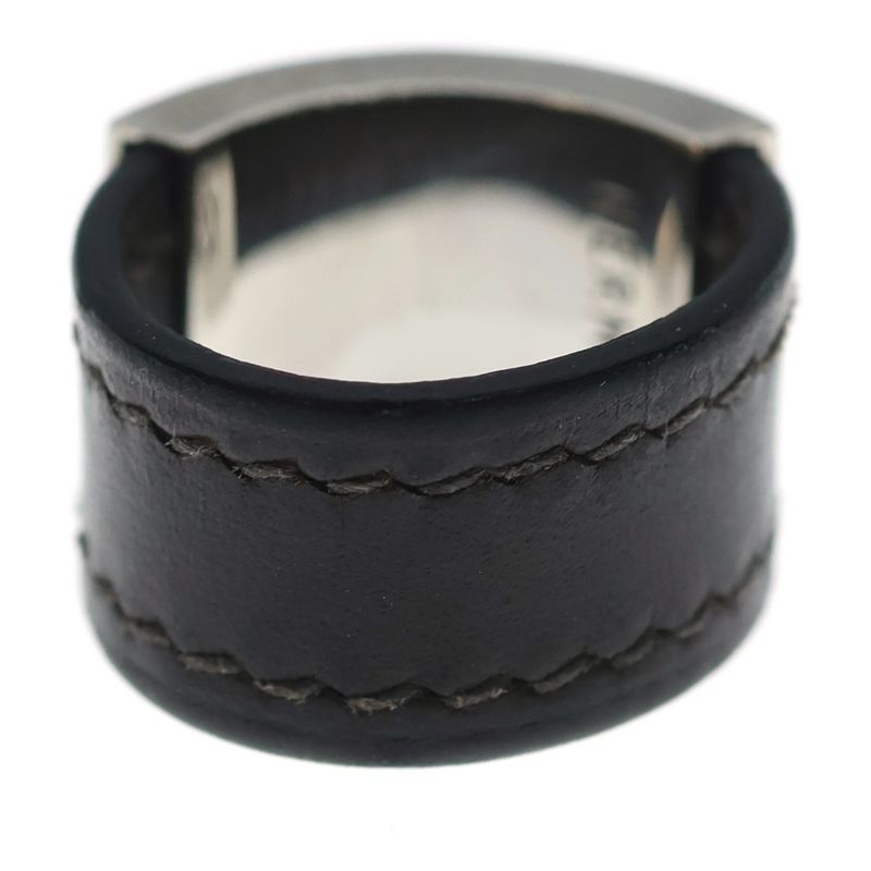 Hermes Collier de Chien Ring Plated Leather Brown Silver