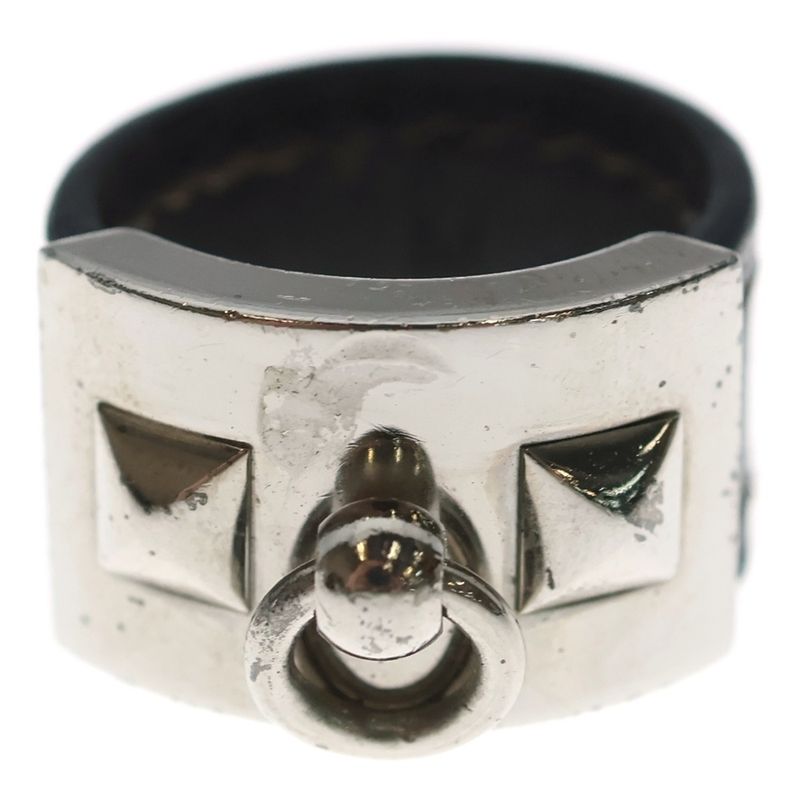 Hermes Collier de Chien Ring Plated Leather Brown Silver