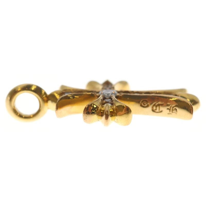 Chrome Hearts 22k Tny Crsf P Dia Tiny Fat Cross Pave Diamond Pendant Top Gold