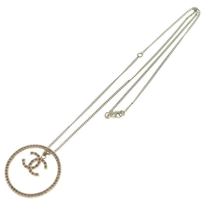 Chanel CC Logo Pink Rhinestone Necklace Pendant Chain Gold Earrings