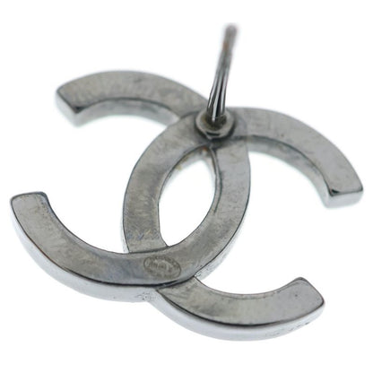 Chanel CC Logo Rhinestone Earrings Dark Silver Black