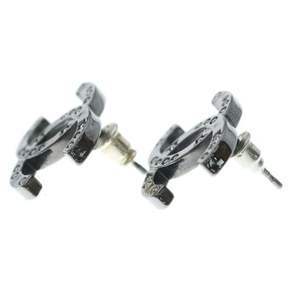 Chanel CC Logo Rhinestone Earrings Dark Silver Black