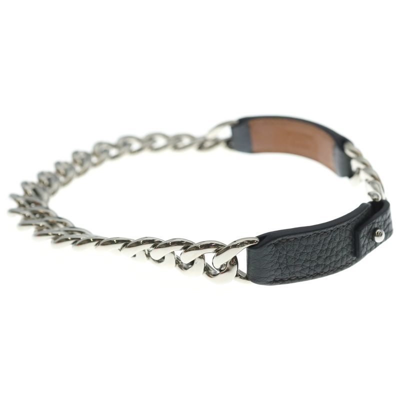 Hermes Box Palladium Double Chain Choker Silver Necklace