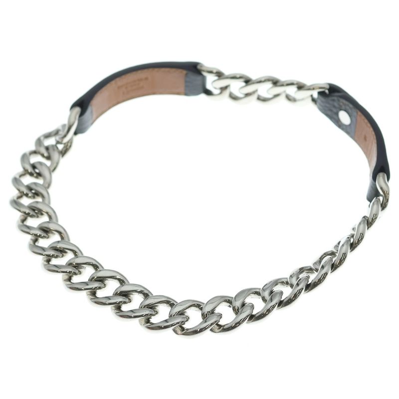 Hermes Box Palladium Double Chain Choker Silver Necklace