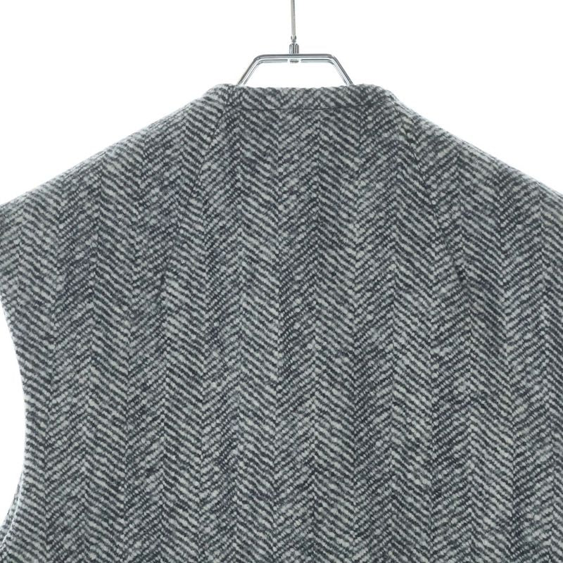 Bottega Veneta Sleeveless Felted Wool Chevron Coat Gray White