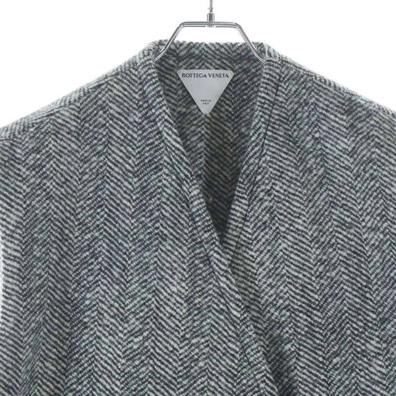 Bottega Veneta Sleeveless Felted Wool Chevron Coat Gray White