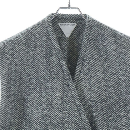 Bottega Veneta Sleeveless Felted Wool Chevron Coat Gray White
