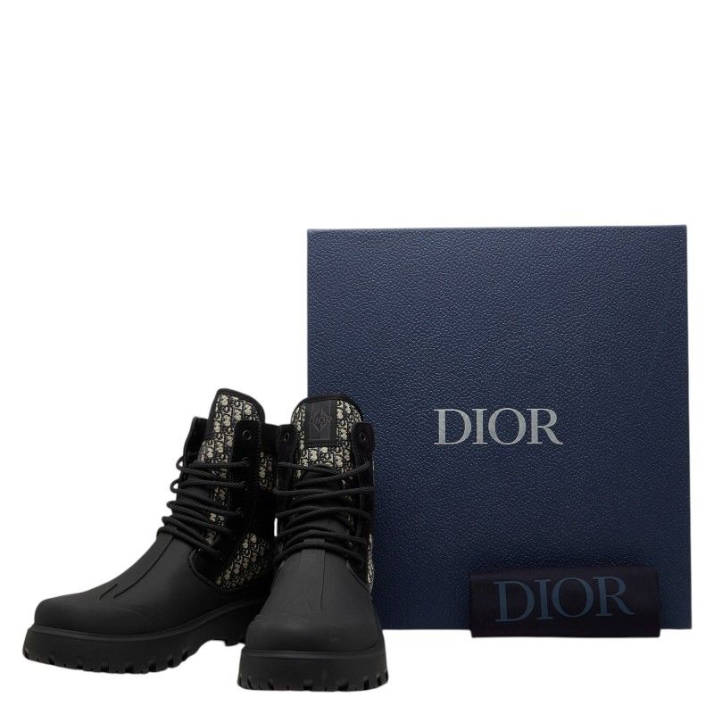 Dior Oblique Garden Lace Up Boots 40 Black Multicolor Rubber Canvas