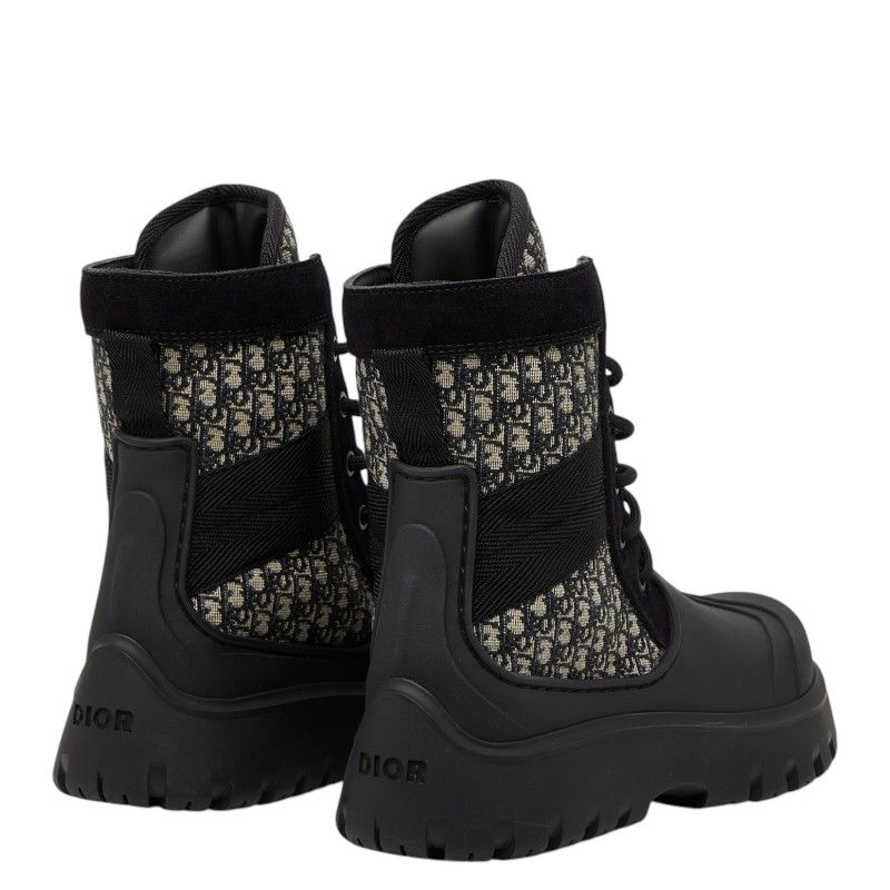 Dior Oblique Garden Lace Up Boots 40 Black Multicolor Rubber Canvas