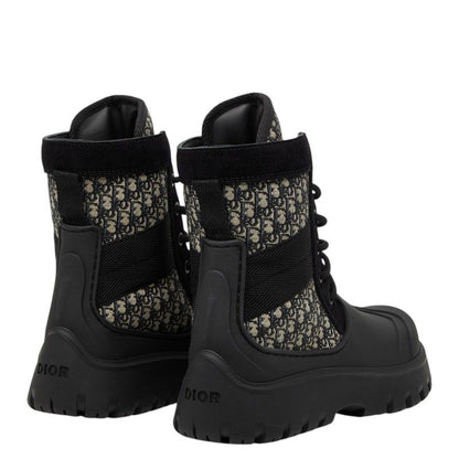 Dior Oblique Garden Lace Up Boots 40 Black Multicolor Rubber Canvas