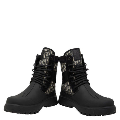 Dior Oblique Garden Lace Up Boots 40 Black Multicolor Rubber Canvas