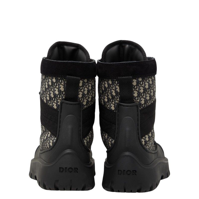 Dior Oblique Garden Lace Up Boots 40 Black Multicolor Rubber Canvas