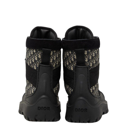 Dior Oblique Garden Lace Up Boots 40 Black Multicolor Rubber Canvas