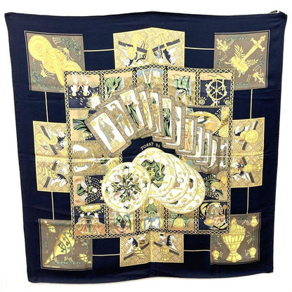 Hermes Carre 90 Scarf le Tarot Card Silk Navy