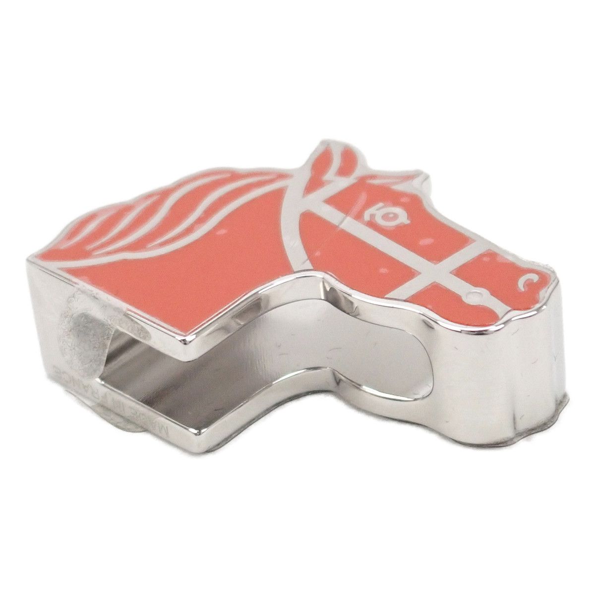 Hermes Quadrige Twilly Ring Scarf Clip Closure Metal Silver Orange
