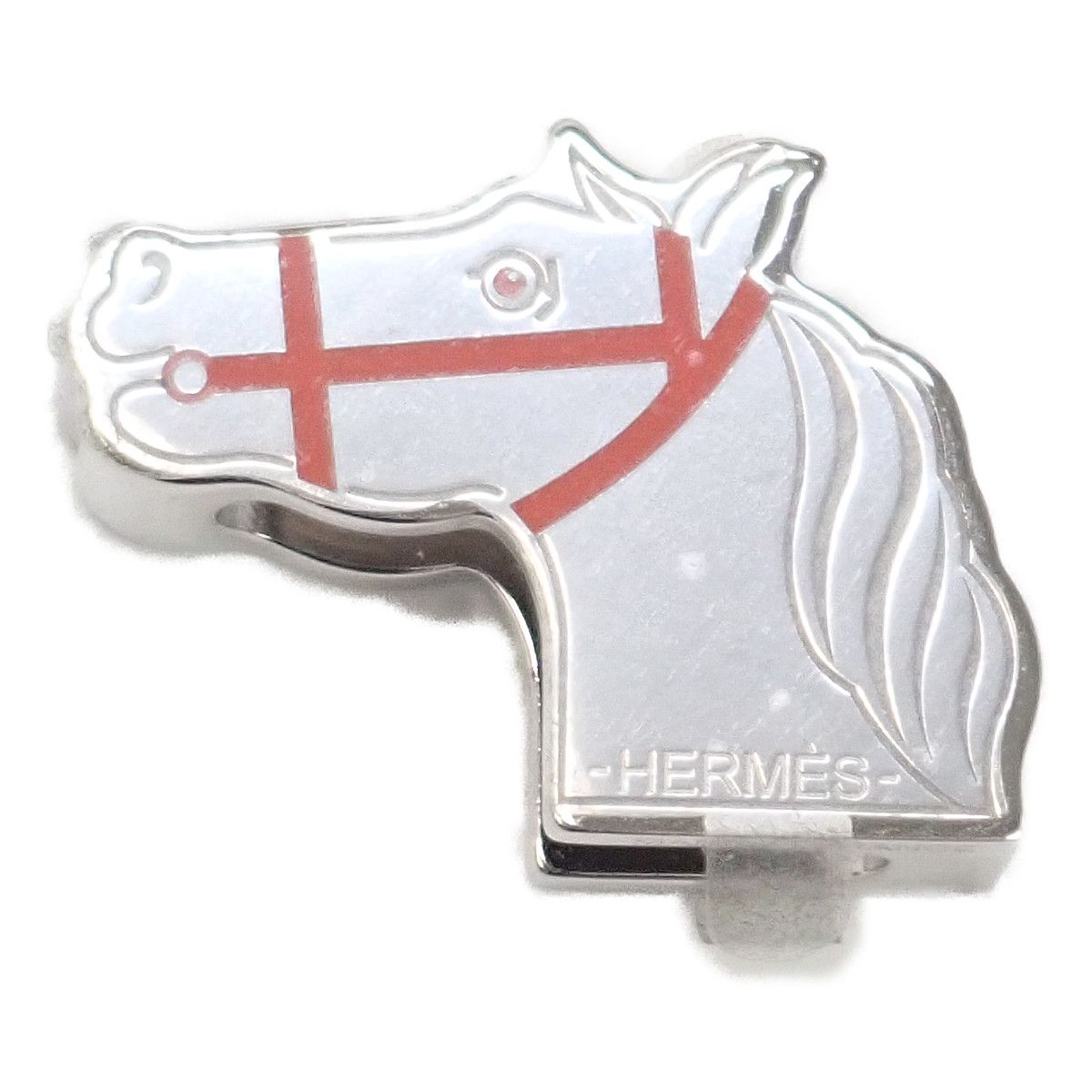 Hermes Quadrige Twilly Ring Scarf Clip Closure Metal Silver Orange