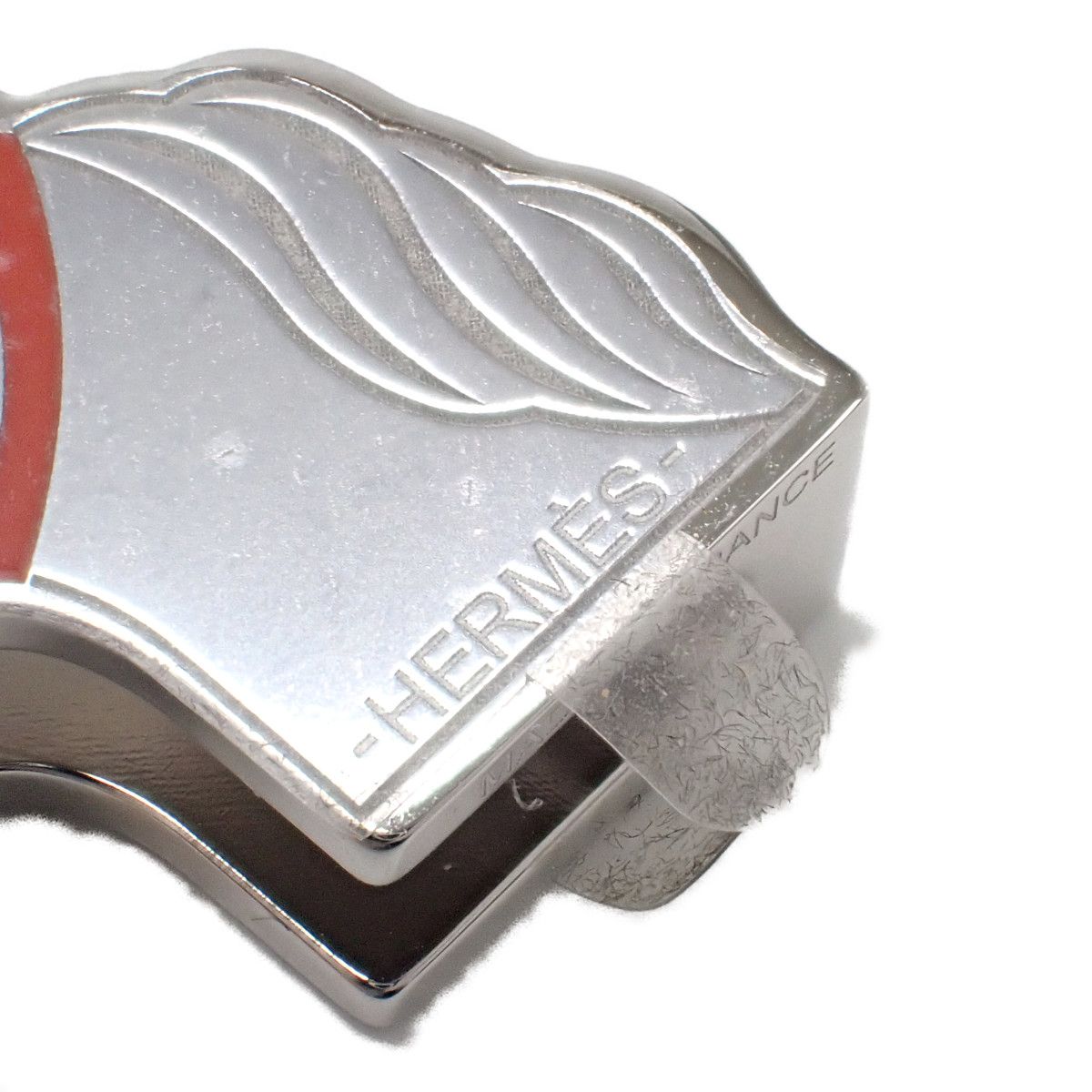 Hermes Quadrige Twilly Ring Scarf Clip Closure Metal Silver Orange
