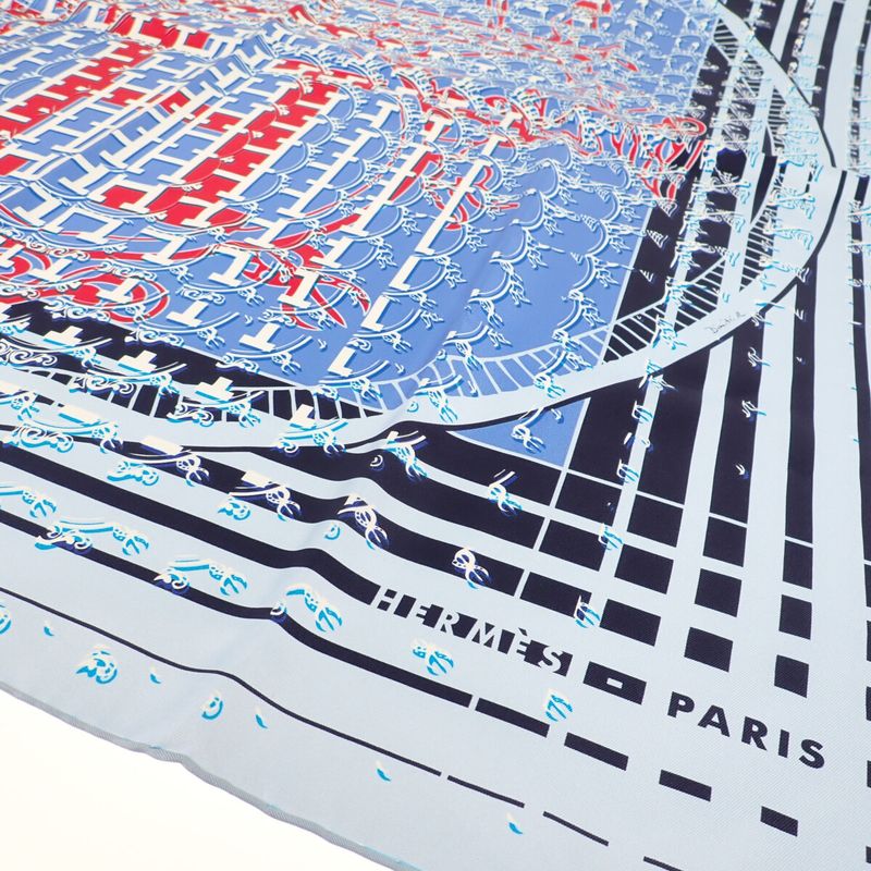Hermes Carre 90 Ginza Store Anniversary Limited Scarf Silk Blue