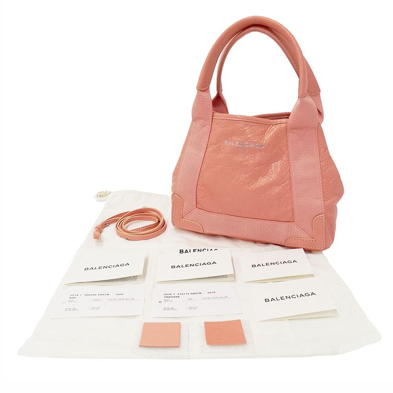 Balenciaga 2-Way Shoulder Bag Leather Navy Cabas XS Salmon Pink Handheld