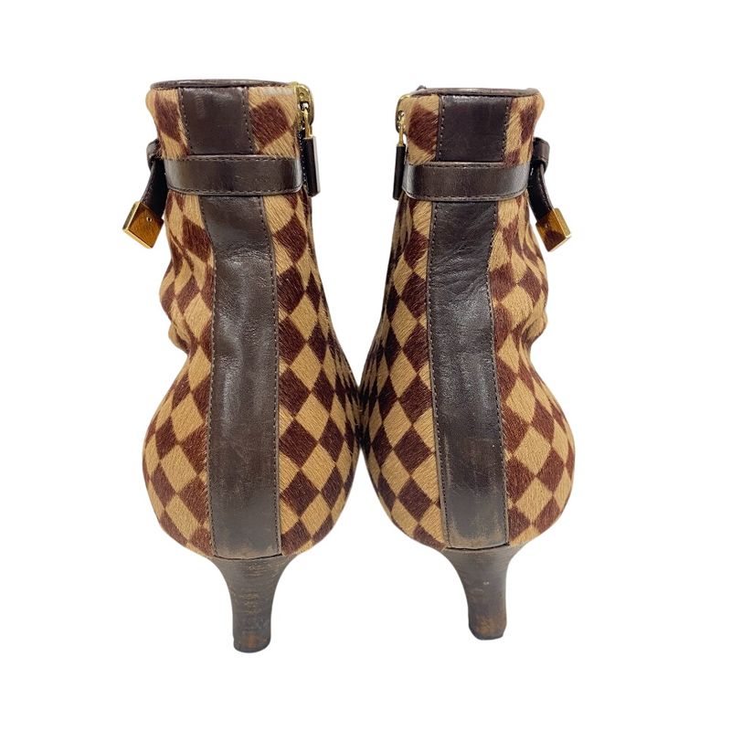 Louis Vuitton Short Boots Sauvage Pointed Toe Booties Damier Calf Hair Brown