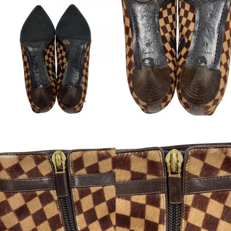 Louis Vuitton Short Boots Sauvage Pointed Toe Booties Damier Calf Hair Brown