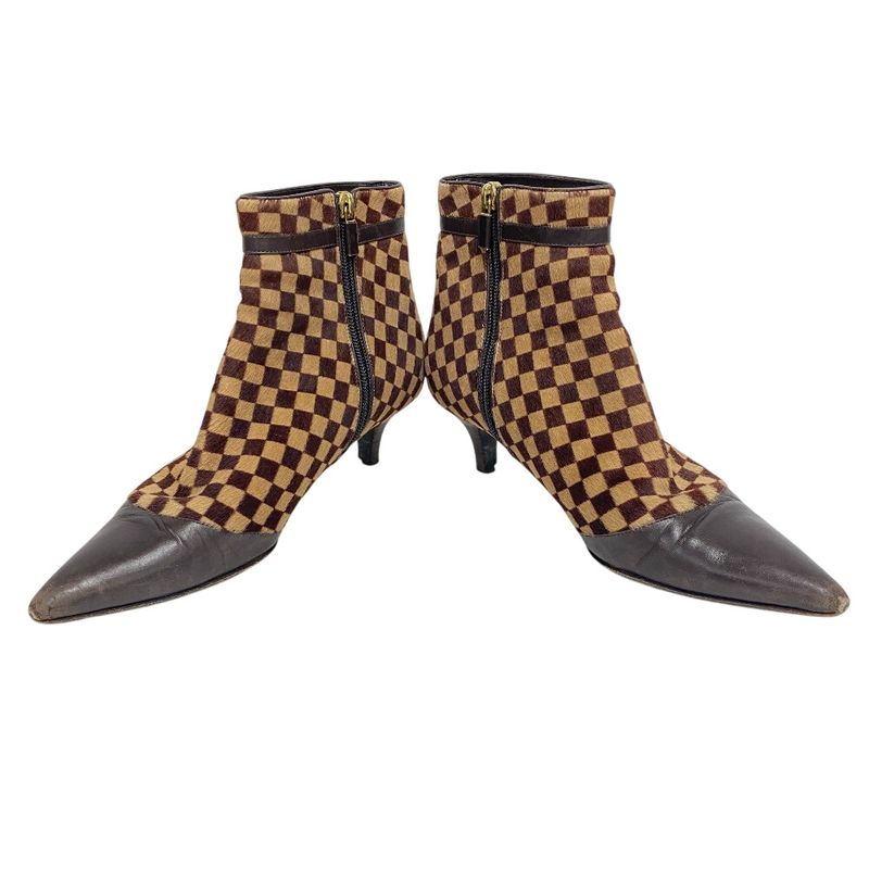 Louis Vuitton Short Boots Sauvage Pointed Toe Booties Damier Calf Hair Brown