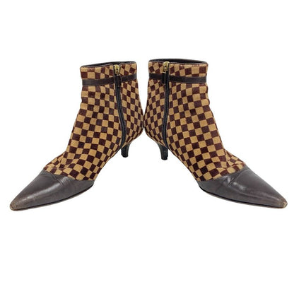 Louis Vuitton Short Boots Sauvage Pointed Toe Booties Damier Calf Hair Brown
