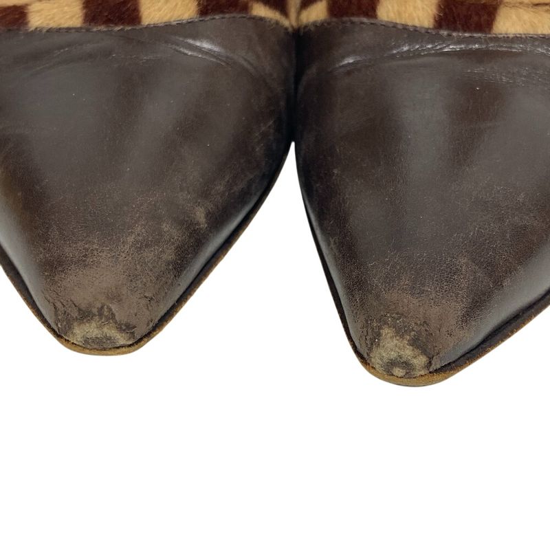 Louis Vuitton Short Boots Sauvage Pointed Toe Booties Damier Calf Hair Brown