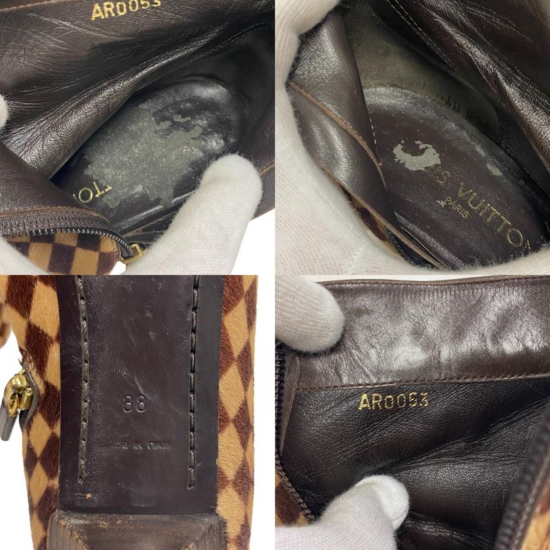 Louis Vuitton Short Boots Sauvage Pointed Toe Booties Damier Calf Hair Brown