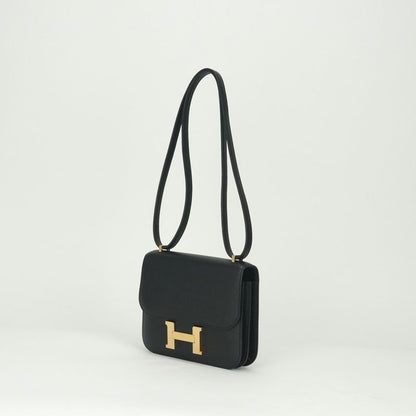 Hermes Constance 3 Mini 18 Shoulder Bag Epsom Noir Black Gold Veau