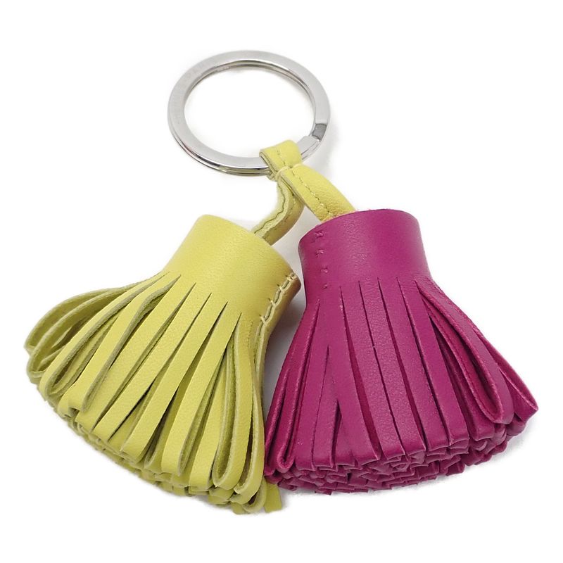 Hermes Carmen Unodos Charm Key Ring Agneau Milo Rose Purple Lime