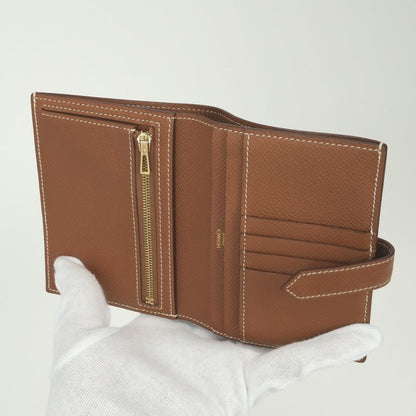 Hermes Bearn Compact Wallet Bifold Mini Epsom Gold Brown Veau
