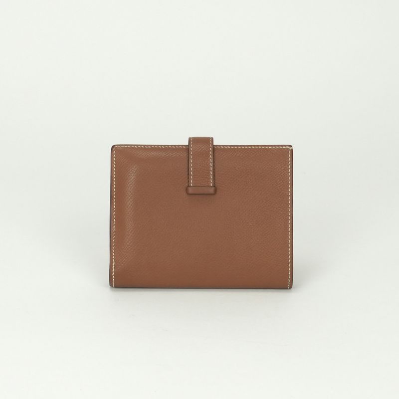 Hermes Bearn Compact Wallet Bifold Mini Epsom Gold Brown Veau