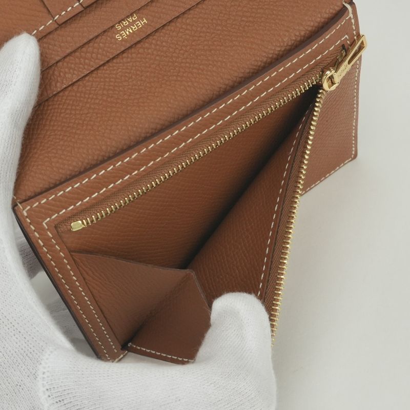 Hermes Bearn Compact Wallet Bifold Mini Epsom Gold Brown Veau