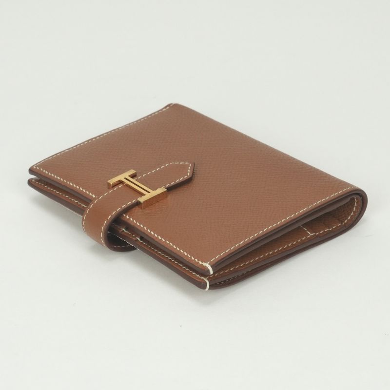 Hermes Bearn Compact Wallet Bifold Mini Epsom Gold Brown Veau