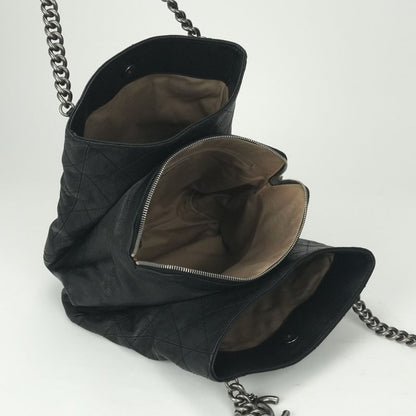 Chanel Quilted Tote Shoulder Bag Caviar Leather Black Silver Chain