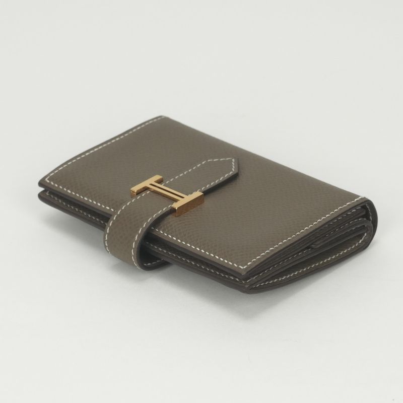 Hermes Bearn Mini Wallet with Coin Purse Bifold Mini Epsom Etoupe Gray Gold