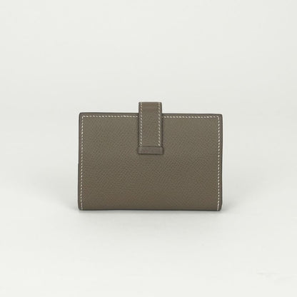 Hermes Bearn Mini Wallet with Coin Purse Bifold Mini Epsom Etoupe Gray Gold
