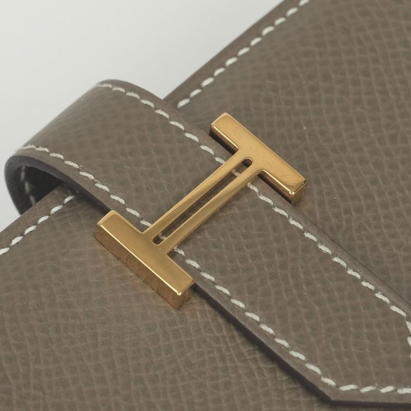 Hermes Bearn Mini Wallet with Coin Purse Bifold Mini Epsom Etoupe Gray Gold