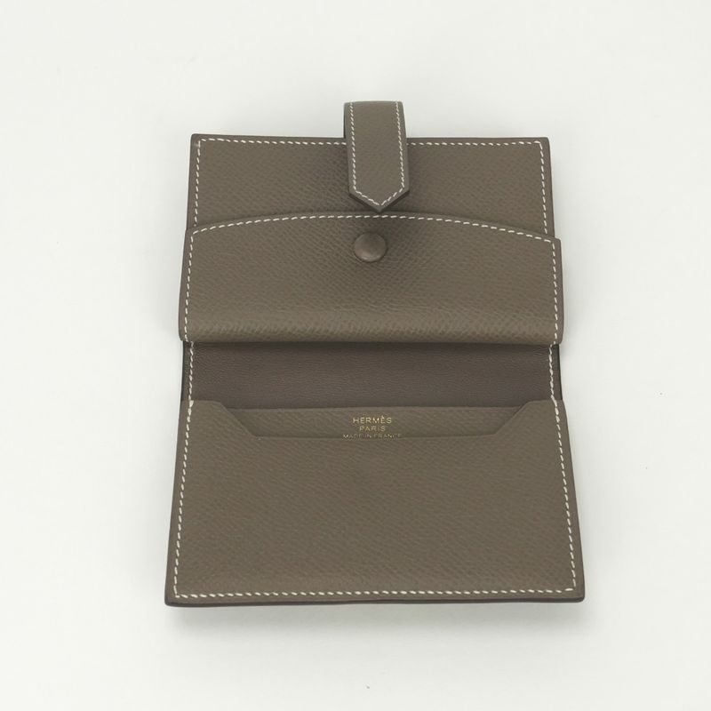 Hermes Bearn Mini Wallet with Coin Purse Bifold Mini Epsom Etoupe Gray Gold