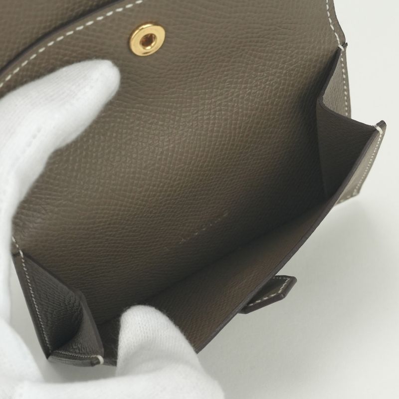 Hermes Bearn Mini Wallet with Coin Purse Bifold Mini Epsom Etoupe Gray Gold