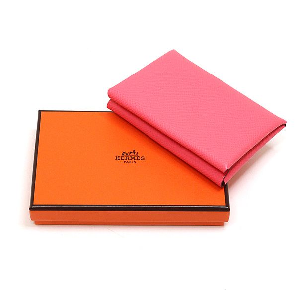 Hermes Calvi Duo Pink Card Case Coin Epsom