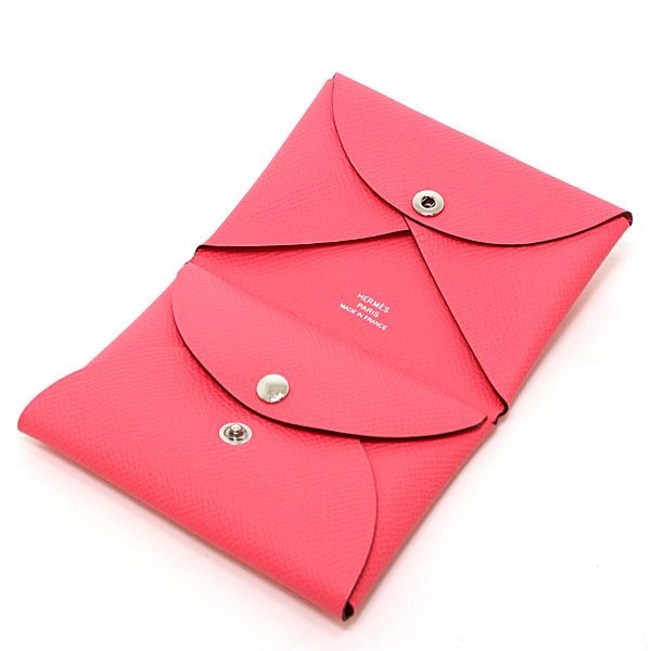Hermes Calvi Duo Pink Card Case Coin Epsom