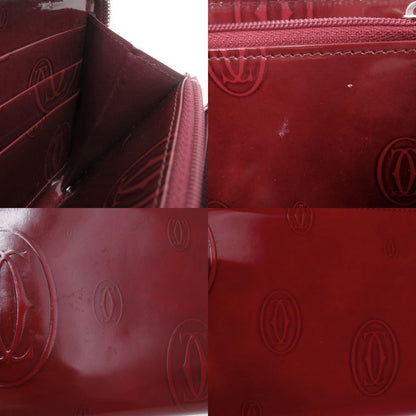 Cartier Happy Birthday Zip Around Silver Enamel Calf Leather Gold Red Wallet