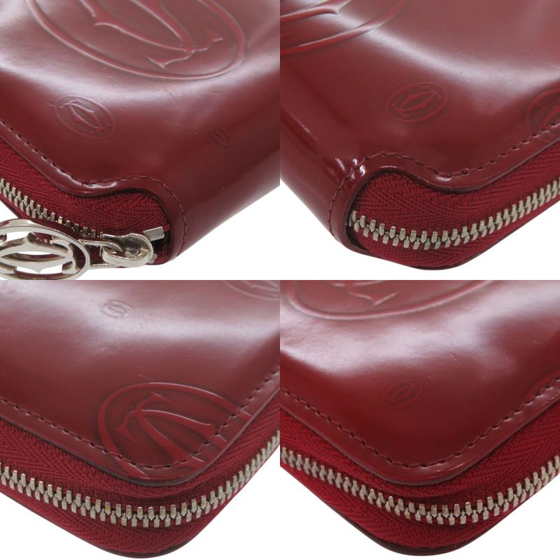 Cartier Happy Birthday Zip Around Silver Enamel Calf Leather Gold Red Wallet