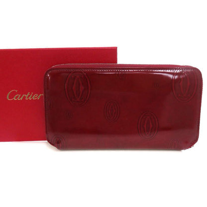 Cartier Happy Birthday Zip Around Silver Enamel Calf Leather Gold Red Wallet