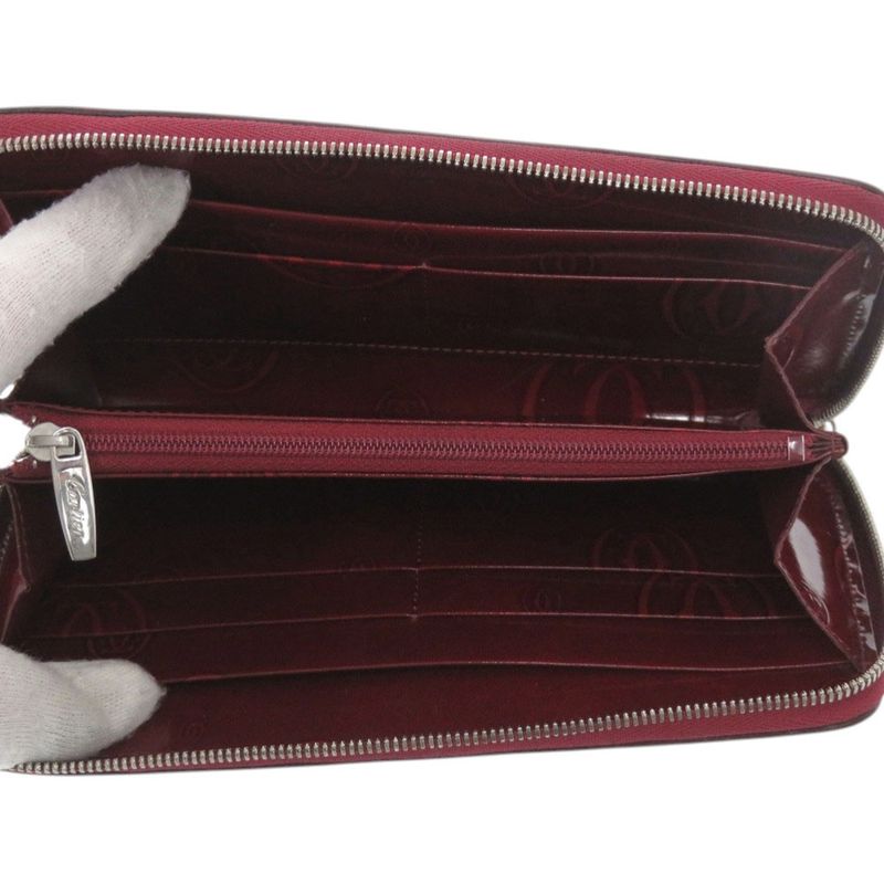 Cartier Happy Birthday Zip Around Silver Enamel Calf Leather Gold Red Wallet