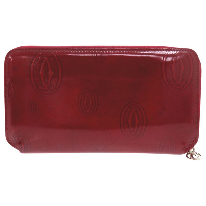 Cartier Happy Birthday Zip Around Silver Enamel Calf Leather Gold Red Wallet