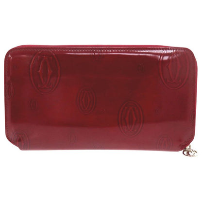 Cartier Happy Birthday Zip Around Silver Enamel Calf Leather Gold Red Wallet